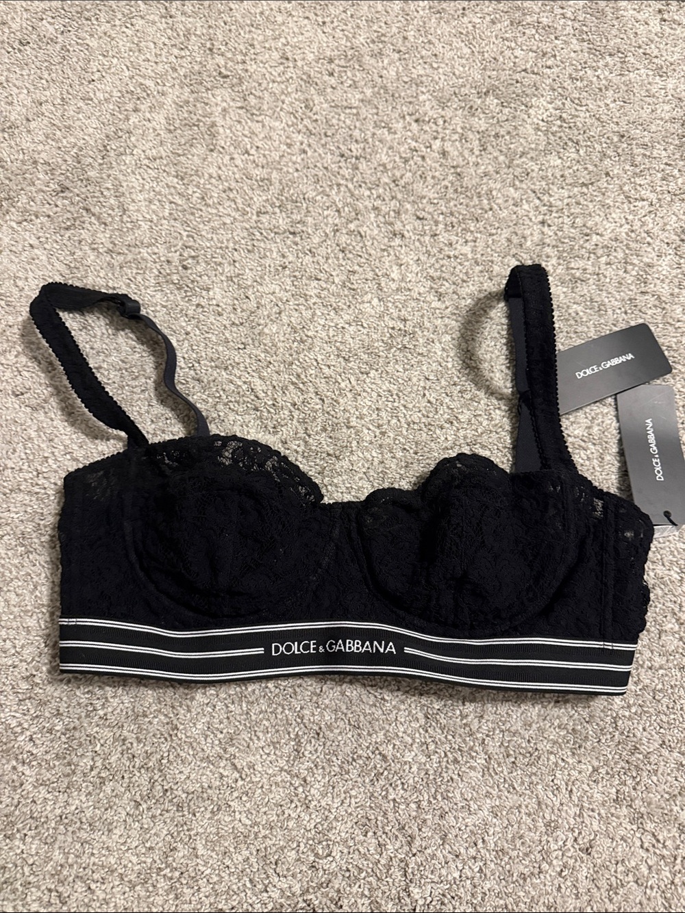 Dolce & Gabbana Black Lace Underwire Bralette with Logo Band